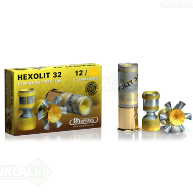 DDupleks Hexolit 32 kulka kal. 12x76 5 vnt. DDupleks Hexolit 32 kulka kal. 12x76 5 vnt.