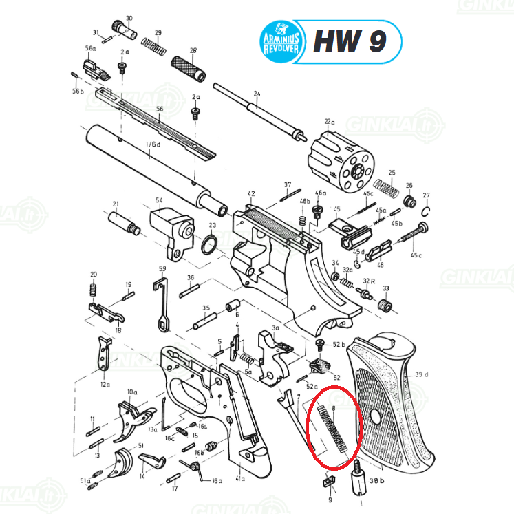 Gaiduko spyruoklė Arminius HW9 Hammer Rod Spring 1 Gaiduko spyruoklė Arminius HW9 Hammer Rod Spring 1