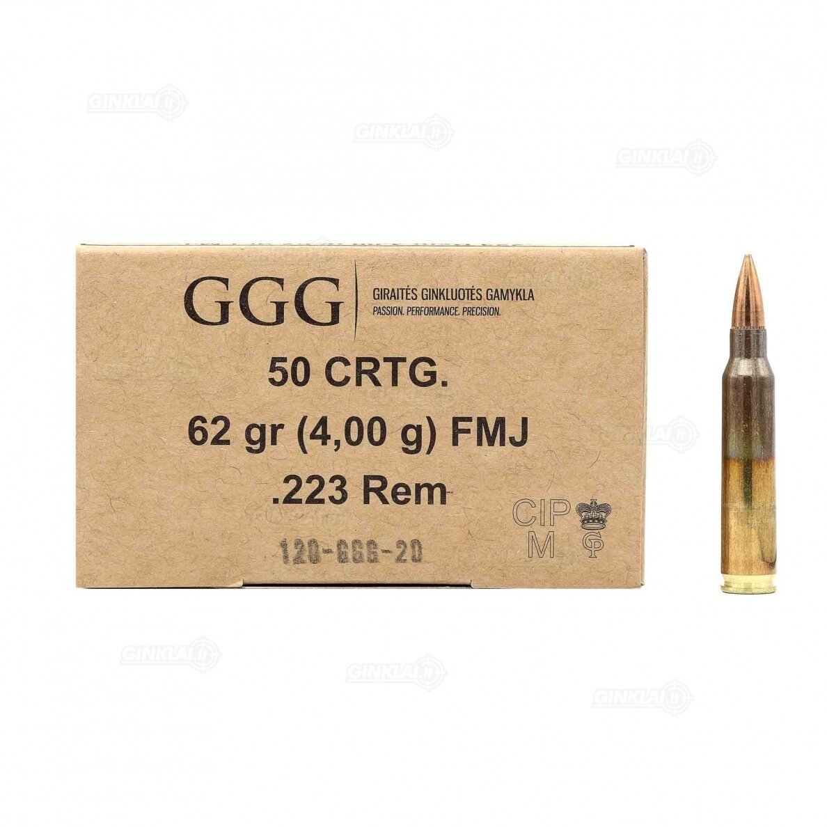 GGG .223 Rem. FMJ 62gr/4,00g 50 vnt. GGG .223 Rem. FMJ 62gr/4,00g 50 vnt.