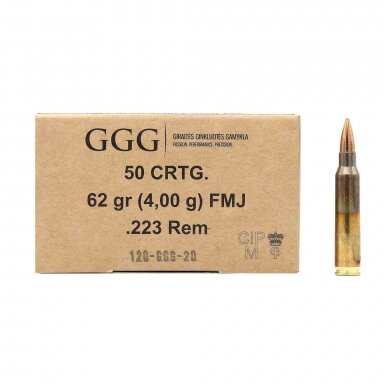GGG .223 Rem. FMJ 62gr/4,00g 50 vnt. GGG .223 Rem. FMJ 62gr/4,00g 50 vnt.