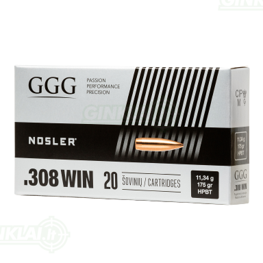 GGG .308 Win. HPBT Nosler 175gr/11,3g 20 vnt. GGG .308 Win. HPBT Nosler 175gr/11,3g 20 vnt.