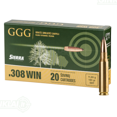 GGG .308 Win. SBT Sierra 180gr/11,7g 20 vnt. GGG .308 Win. SBT Sierra 180gr/11,7g 20 vnt.