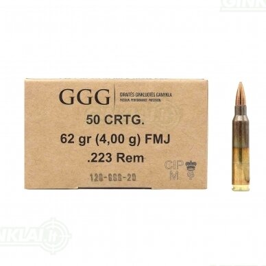 GGG .223 Rem. FMJ 62gr/4,00g 50 vnt. GGG .223 Rem. FMJ 62gr/4,00g 50 vnt.