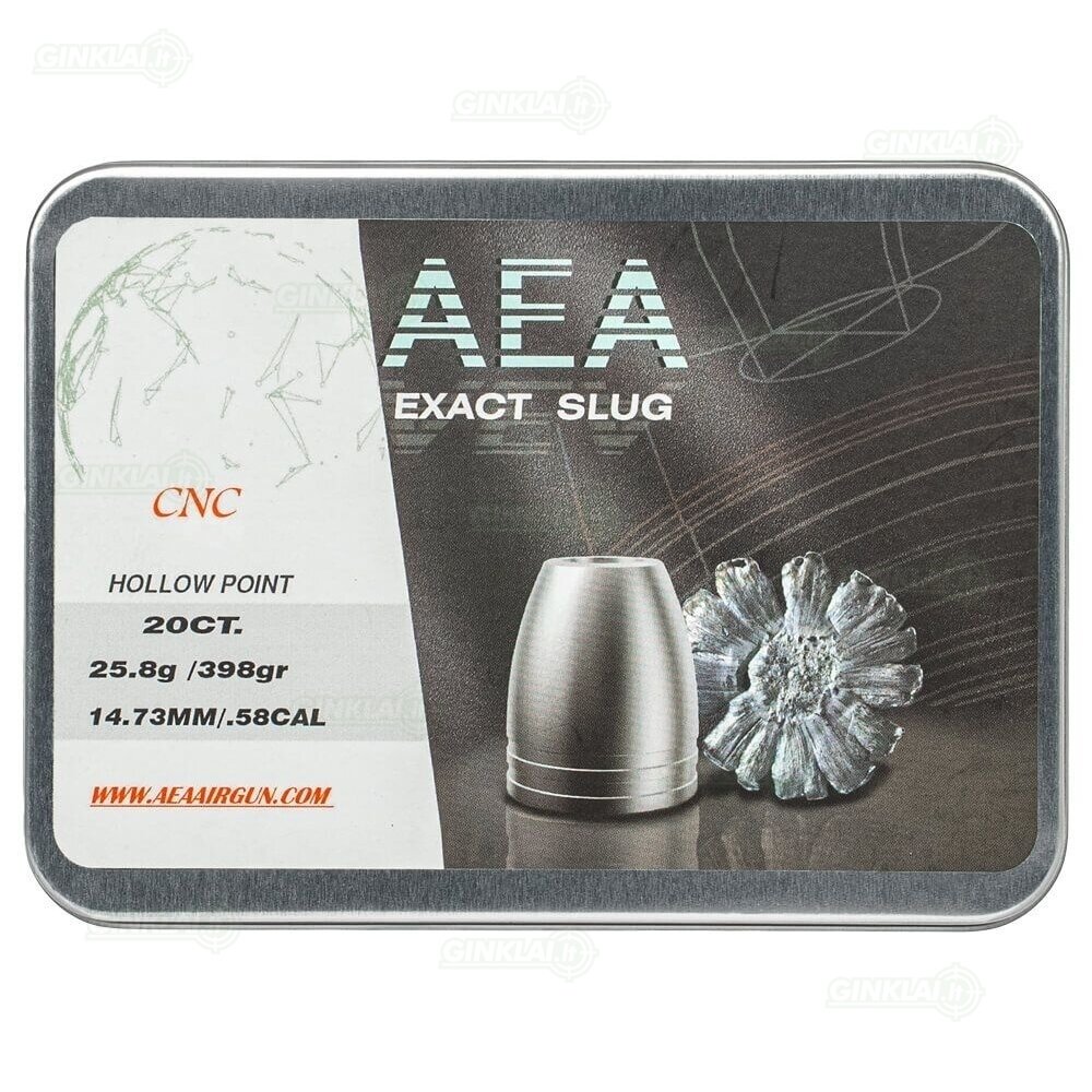 Kulkelės AEA Exact CNC Slugs 14,73 mm (.58), 398 gr. 25,8 g 20 vnt. Kulkelės AEA Exact CNC Slugs 14,73 mm (.58), 398 gr. 25,8 g 20 vnt.