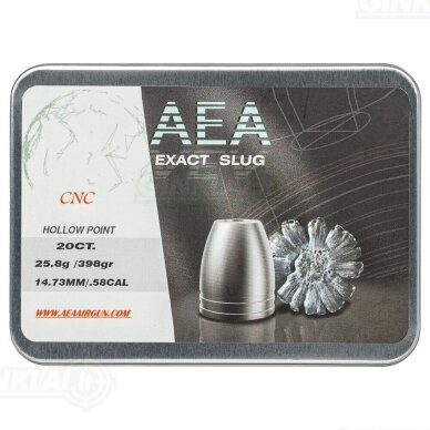 Kulkelės AEA Exact CNC Slugs 14,73 mm (.58), 398 gr. 25,8 g 20 vnt. Kulkelės AEA Exact CNC Slugs 14,73 mm (.58), 398 gr. 25,8 g 20 vnt.