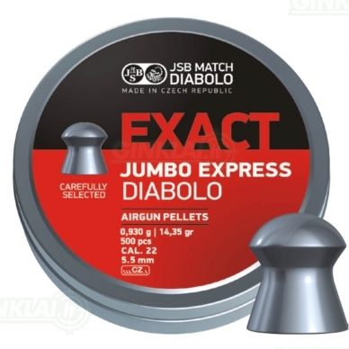 Kulkelės JSB Diabolo JUMBO Exact Express 5,52 mm 250 vnt. Kulkelės JSB Diabolo JUMBO Exact Express 5,52 mm 250 vnt.