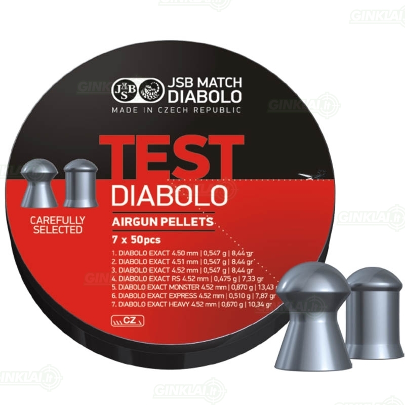 Kulkelių rinkinys JSB Diabolo EXACT Test 4,50-4,52 mm 350 vnt. Kulkelių rinkinys JSB Diabolo EXACT Test 4,50-4,52 mm 350 vnt.