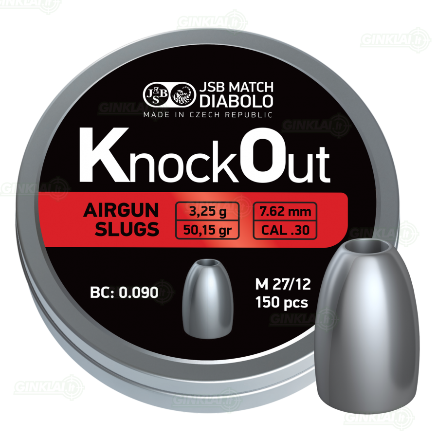 Kulkelės JSB KnockOut Slugs 7,62 mm 150 vnt. Kulkelės JSB KnockOut Slugs 7,62 mm 150 vnt.