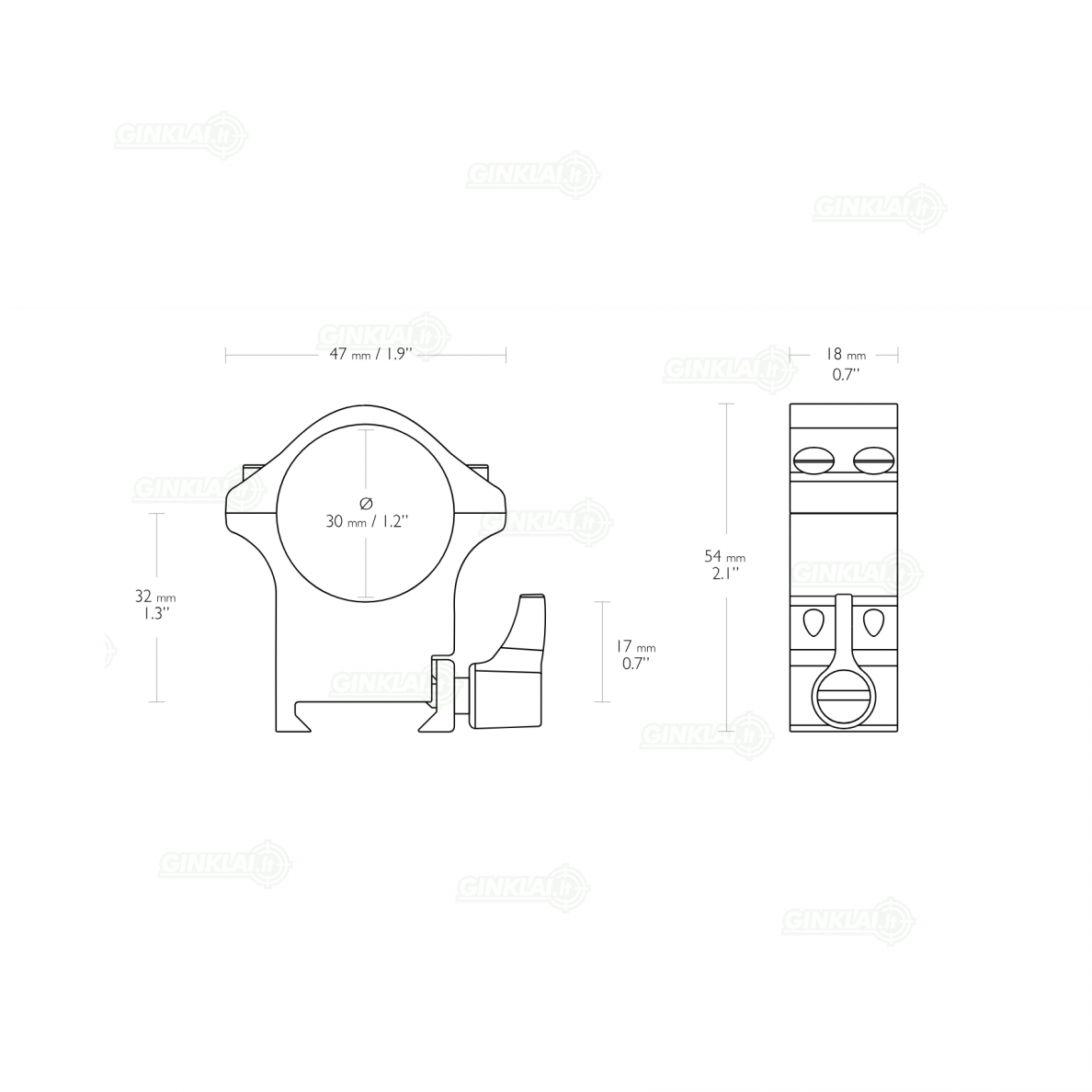 Laikikliai žiedai Hawke Professional Steel Ring Mounts 30mm High Weaver, Nut & Lever 23107 1 Laikikliai žiedai Hawke Professional Steel Ring Mounts 30mm High Weaver, Nut & Lever 23107 1
