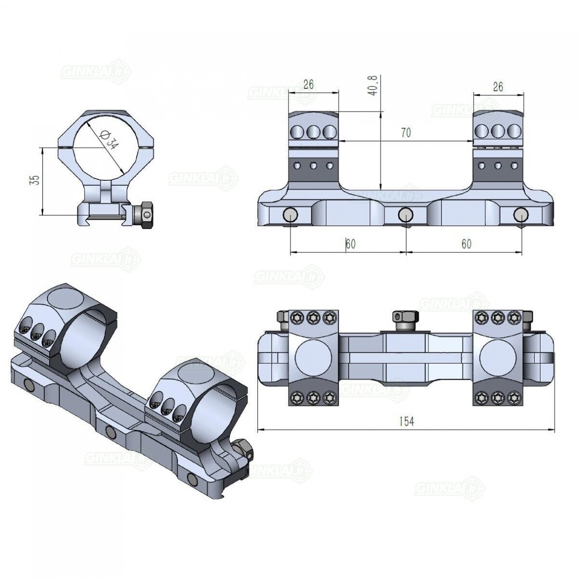 Laikiklis Vector Optics 34 mm X-ACCU Medium Profile One Piece Mount 20MOA 4