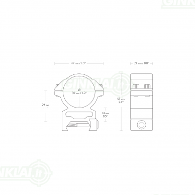 Laikikliai žiedai Hawke Match Ring Mounts 1" High Weaver, 22114 1