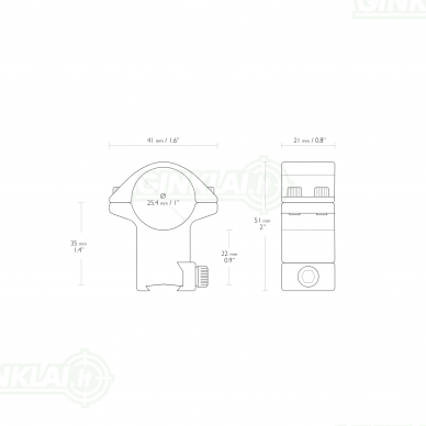 Laikikliai žiedai Hawke Match Ring Mounts 1" High 9-11mm, 22102 1