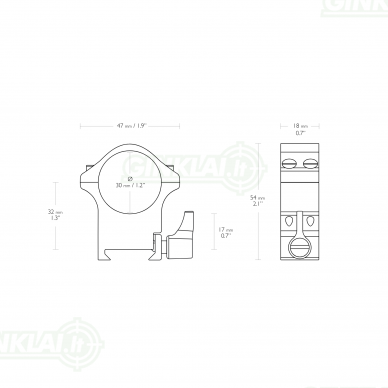 Laikikliai žiedai Hawke Professional Steel Ring Mounts 30mm High Weaver, Nut & Lever 23107 1 Laikikliai žiedai Hawke Professional Steel Ring Mounts 30mm High Weaver, Nut & Lever 23107 1