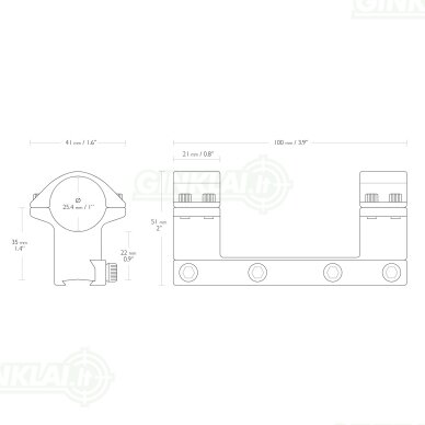 Laikiklis Monoblokas Hawke Match Ring Mounts One Piece 1" High 9-11mm, 22105 1