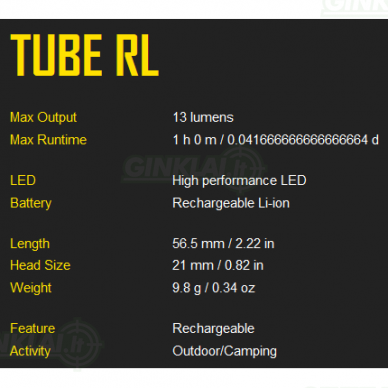 Nitecore prožektorius Tube RL 3 Nitecore prožektorius Tube RL 3