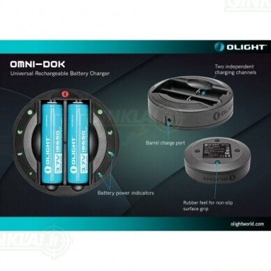 Olight įkroviklis OMNI-DOK 18650/RCR123 baterijoms Olight įkroviklis OMNI-DOK 18650/RCR123 baterijoms