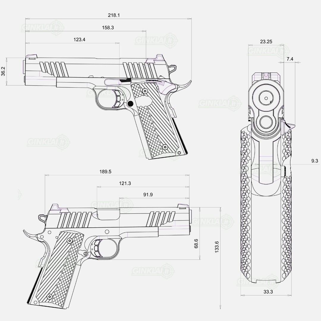 Pistoletas BUL 1911 Government Silver 9x19 1