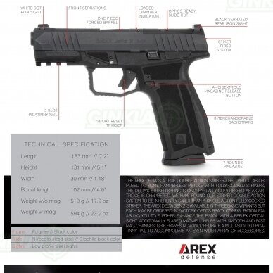 Pistoletas Arex Delta X OR Gen2, 9x19, Black 2