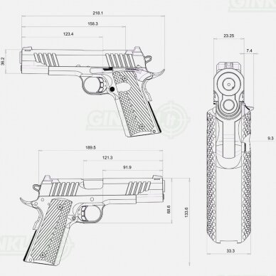 Pistoletas BUL 1911 Government Silver 9x19 1