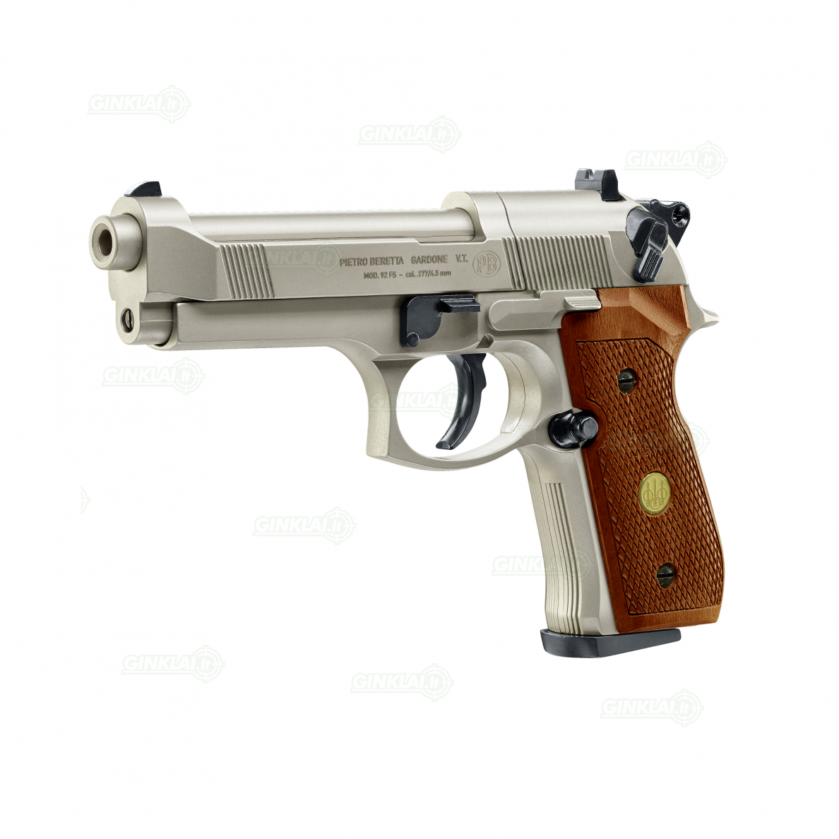 Pneumatinis pistoletas Beretta M92FS 4,5mm Pellet Nickel/Wood 1 Pneumatinis pistoletas Beretta M92FS 4,5mm Pellet Nickel/Wood 1