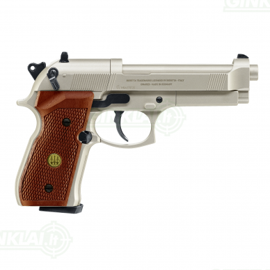 Pneumatinis pistoletas Beretta M92FS 4,5mm Pellet Nickel/Wood 2 Pneumatinis pistoletas Beretta M92FS 4,5mm Pellet Nickel/Wood 2
