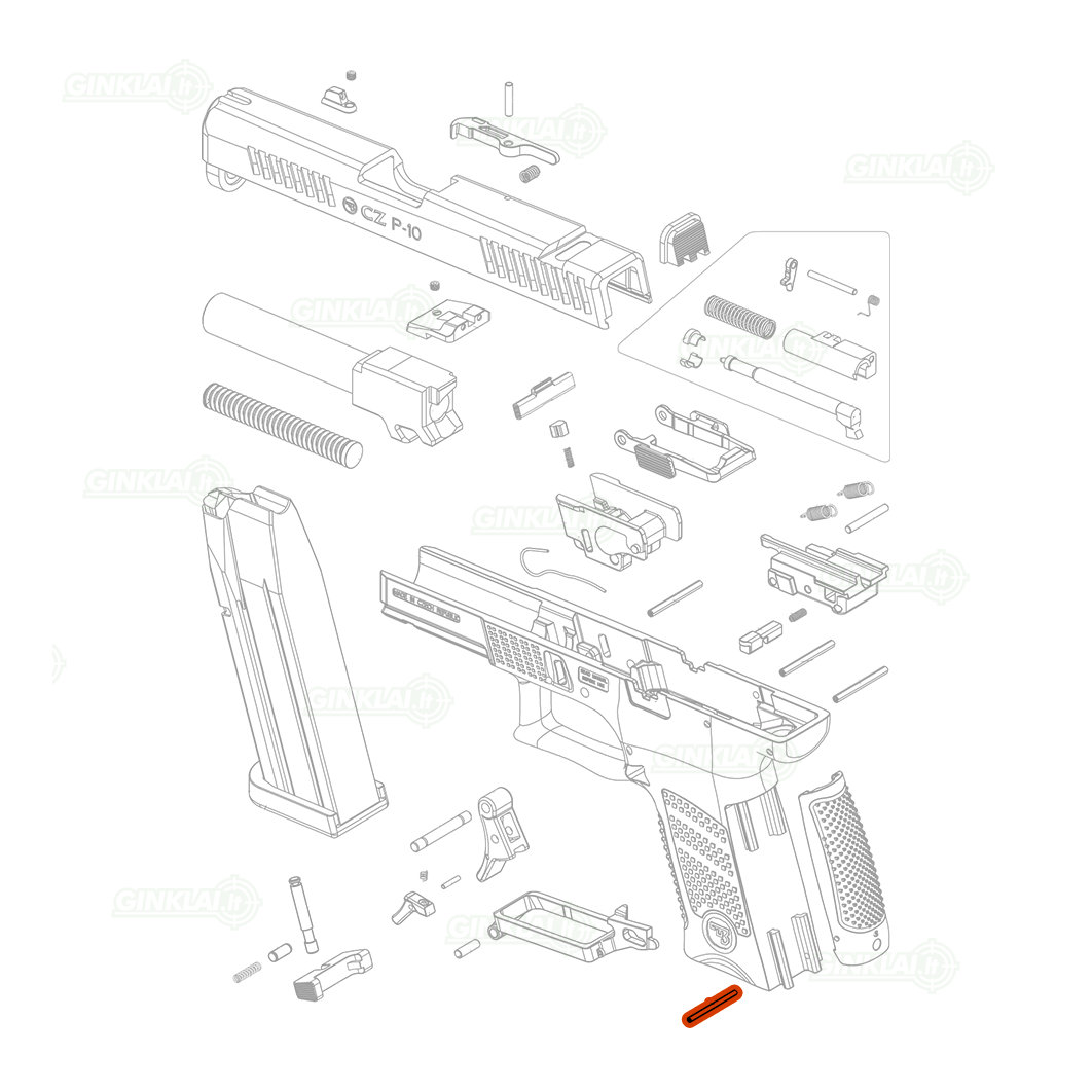 Rankenos pastorinimo kaištis Interchangeable Backstrap Pin CZ P-10 S / C / SC / F 1 Rankenos pastorinimo kaištis Interchangeable Backstrap Pin CZ P-10 S / C / SC / F 1