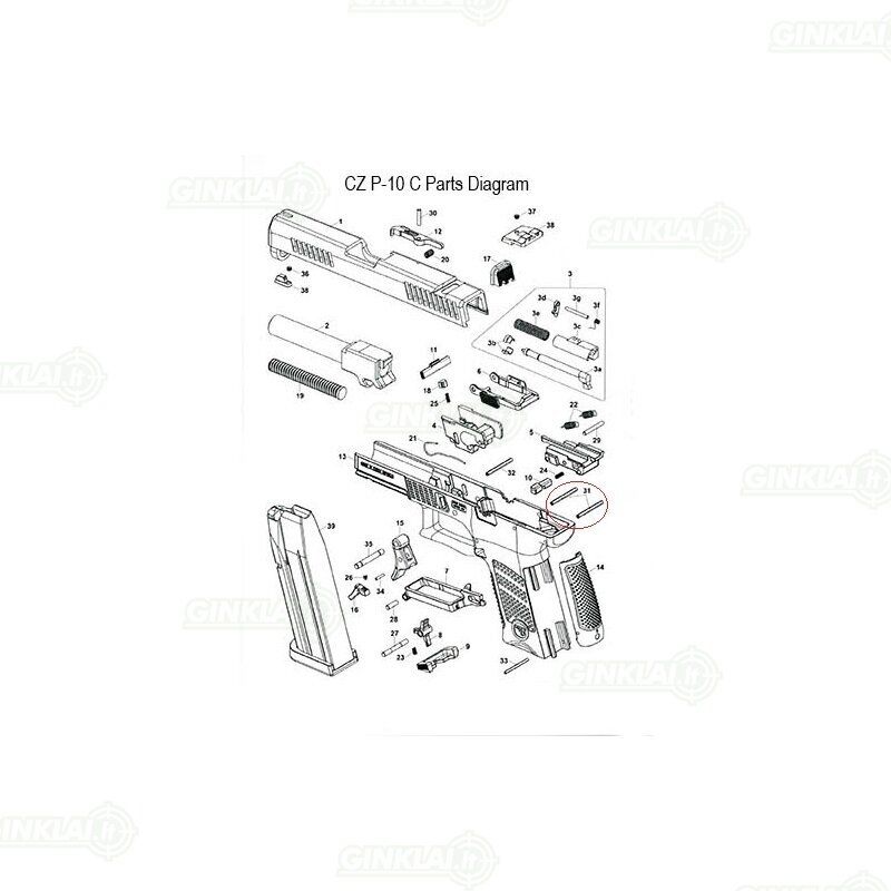 Galinis kaištis Insert Rear Coiled Pin CZ P-10 S / C / SC / F 1 Galinis kaištis Insert Rear Coiled Pin CZ P-10 S / C / SC / F 1