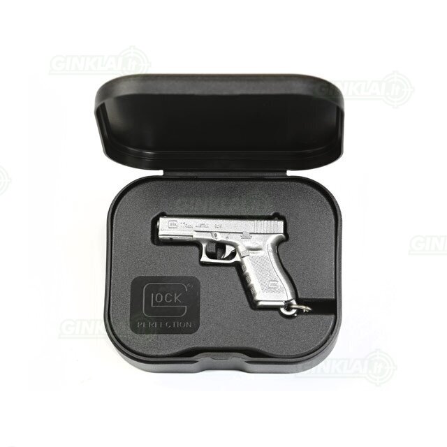 Raktų pakabukas pistoletas Glock Gen4 Nickel 33424 su dėžute Raktų pakabukas pistoletas Glock Gen4 Nickel 33424 su dėžute