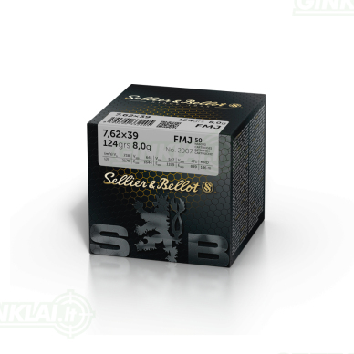 Sellier&Bellot 7,62x39 FMJ 124gr/8g 50vnt. Sellier&Bellot 7,62x39 FMJ 124gr/8g 50vnt.