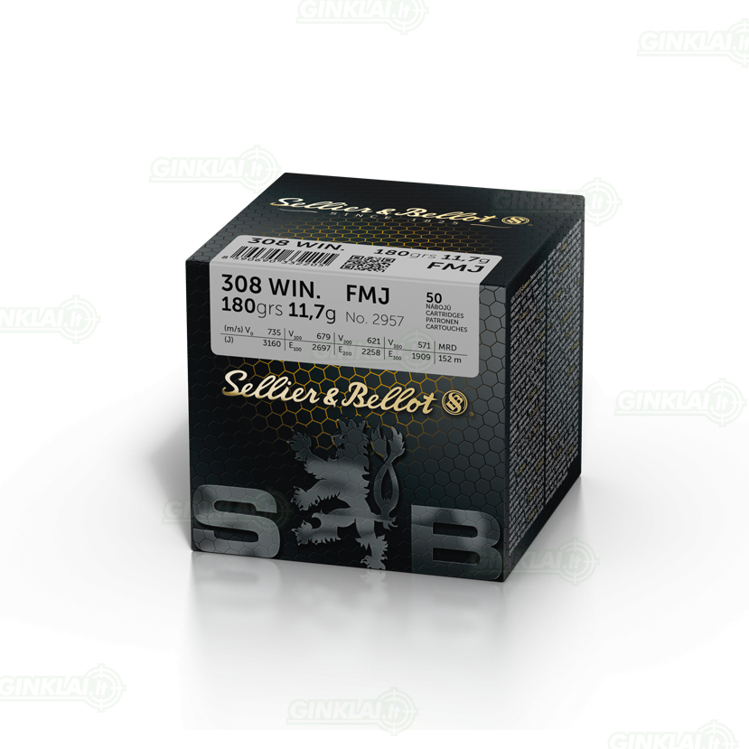 Sellier&Bellot .308 Win. FMJ 180gr, 11,7g 50 vnt. Sellier&Bellot .308 Win. FMJ 180gr, 11,7g 50 vnt.