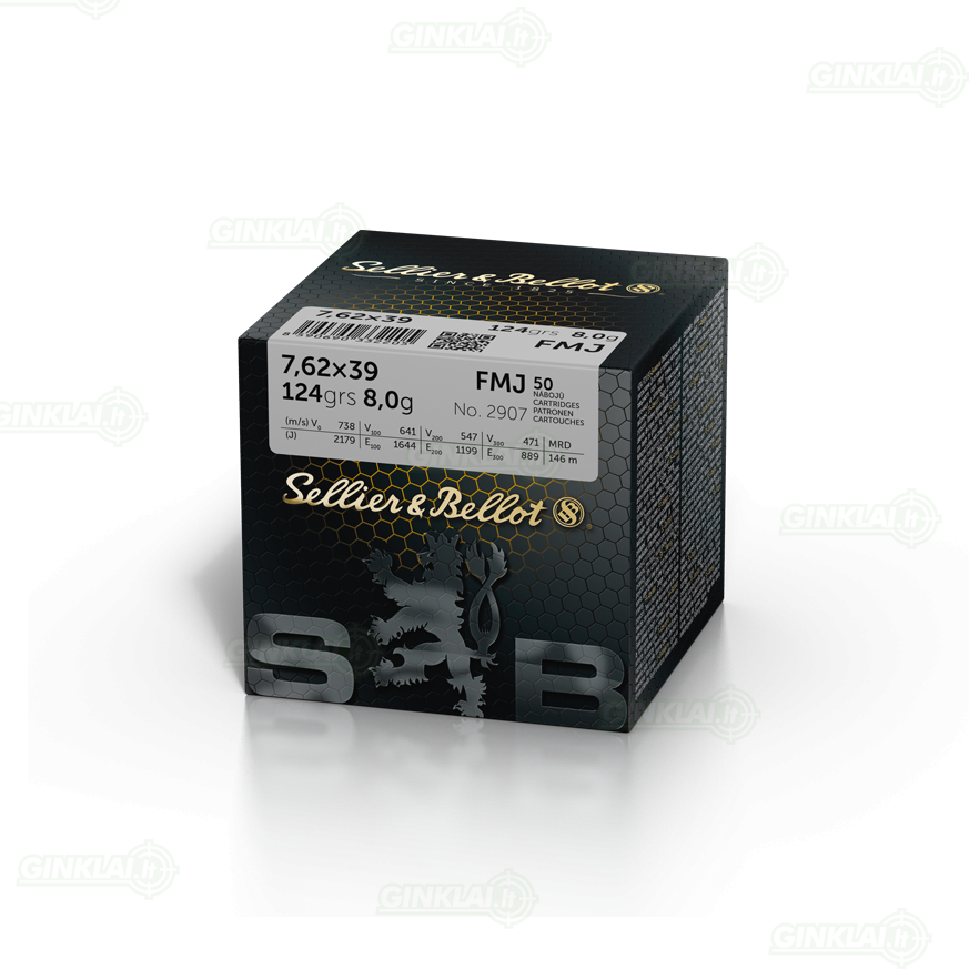 Sellier&Bellot 7,62x39 FMJ 124gr/8g 50vnt. Sellier&Bellot 7,62x39 FMJ 124gr/8g 50vnt.