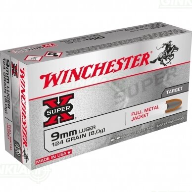 WINCHESTER 9 mm LUGER 9x19 SUPER X FMJ 8,0 g, 50 vnt.