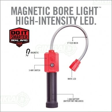 Žibintuvėlis ginklo valymui Real Avid Bore Light Magnetic Barrel Cleaning Light Black/Red AVBR101-B 1